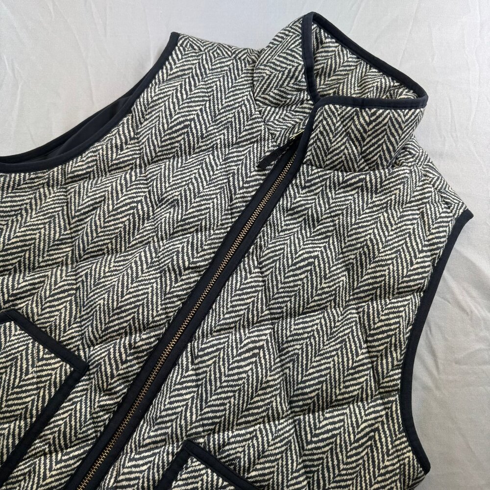 J. Crew Women Excursion Herringbone Down Puffer Vest Black Gold Cozy Seasonal M